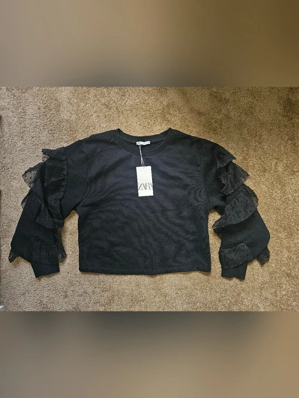 Zara Black Ruffle Sleeve Crop Top